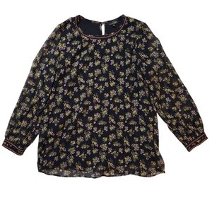 Suzanne Betro Navy Floral BlouseSuzanne Betro Embroidered Navy Floral Blouse XL